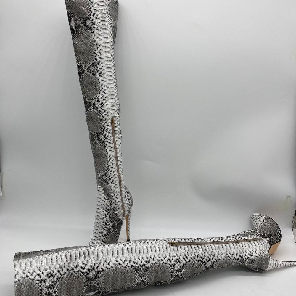 Sliver Python Pointy Toe Stilettos Long Boots Heel - image 4